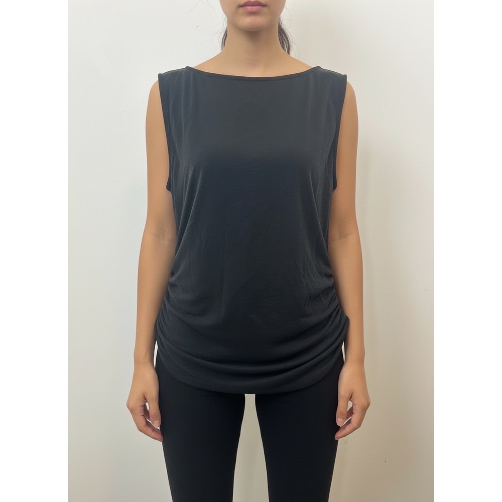 Green Envelope Black Rucched Boat Neck‎ Knit Top Size M